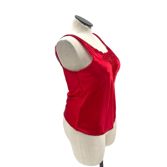 Vintage 80s 90s Crimson Red Lace Detail Cami Slip Top Large Camisole Top - Picture 3 of 8